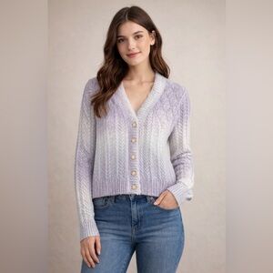 Heartloom Cardigan Sweater Purple/Blue Ombré Jewel Buttons Sz M